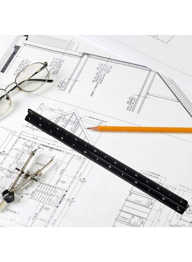 مقياس معماري، مقياس ثلاثي زوايا من الألومنيوم مقاس 1:20، 1:25، 1:50، 1:75، 1:100، 1:125، قياسي 12 بوصة للمهندسين والطلاب والرسامين - أسود - Image 5